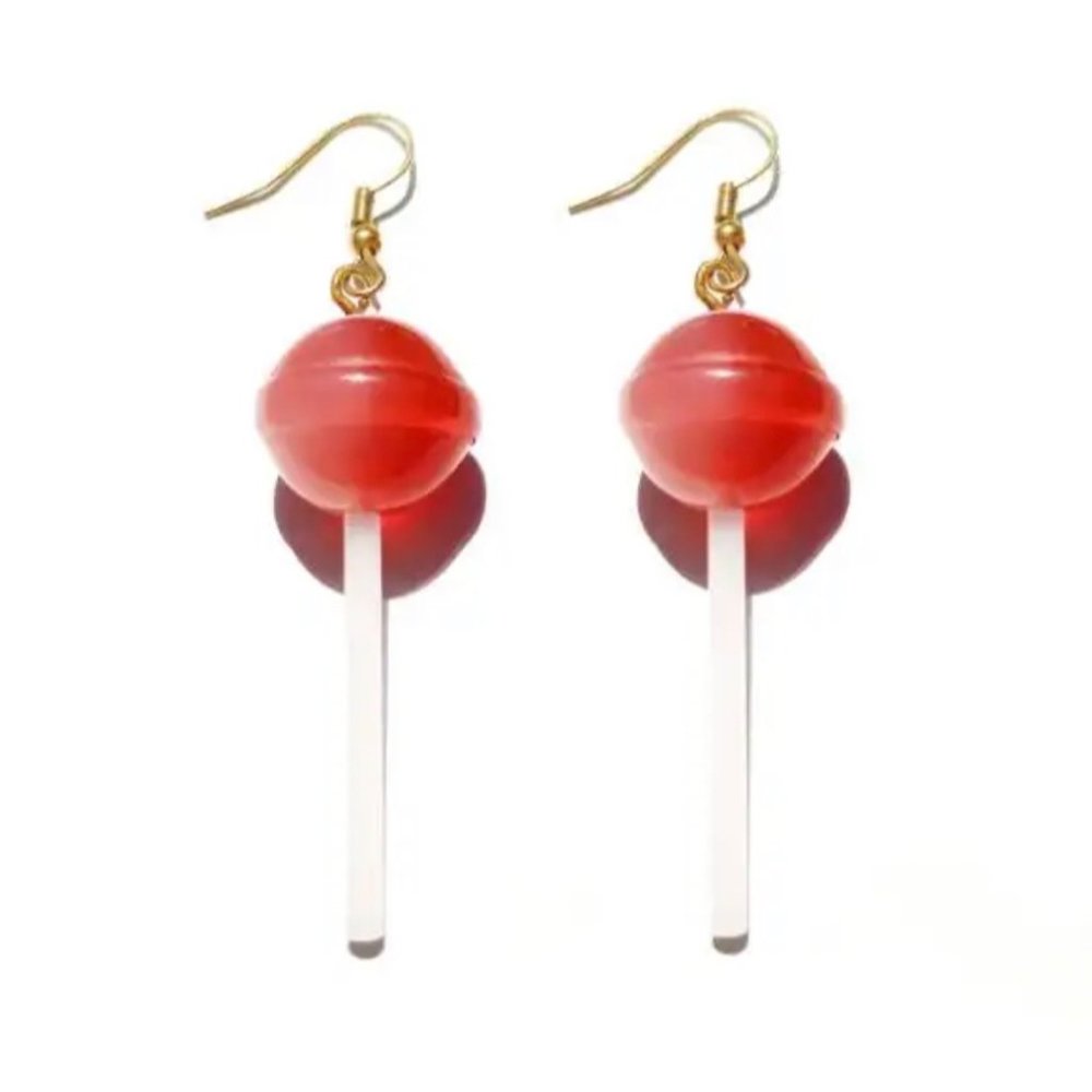 Lollipop Light Red Pink Ombre Cute Funny Novelty Resin Drop Earrings NEW